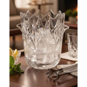 Bohemia Crystal Ice Bucket With Tongs Made in Czech Republic 6.5 x 5 NEW
